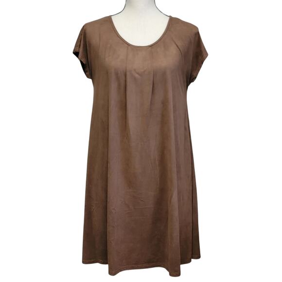 Enough About Me Brown Dress Womens Sz S Mini A Line Sueded Stretch Boho Bohemian - Picture 1 of 6